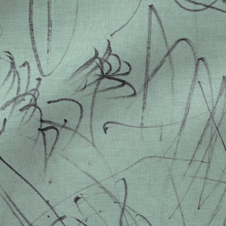 Abstract black line art on a textured light green background