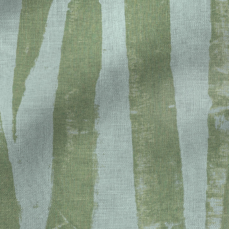 Textured fabric with green and gray vertical stripes